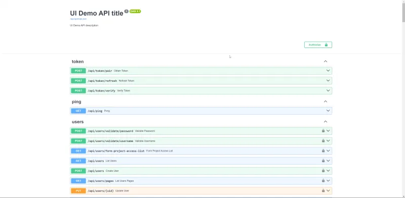 Součástí aplikace Webového rozhraní je servisní rozhraní pro správu a testování REST API rozhraní